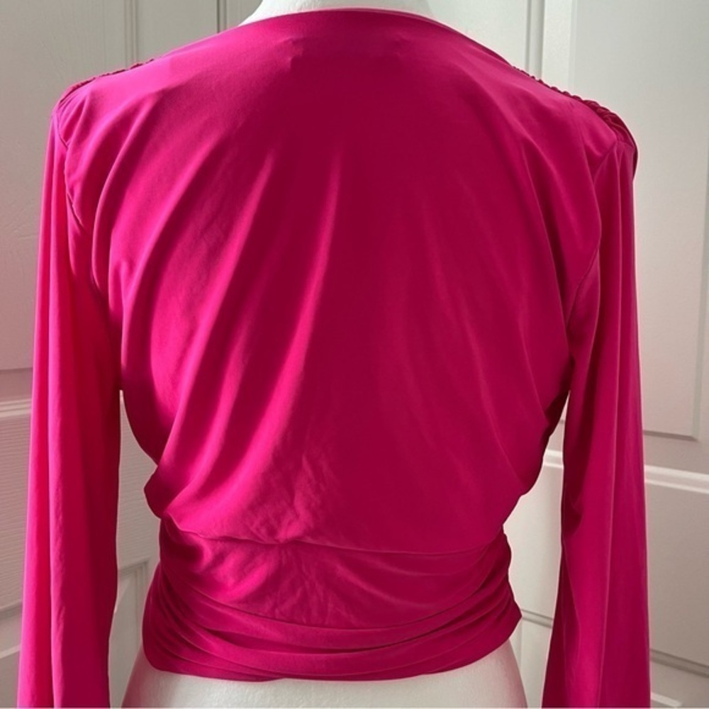 21 Saints Women Cropped Pink Long Sleeve Plunge Blouse Ruched‎ 34”Chest Crop Top - Picture 7 of 9